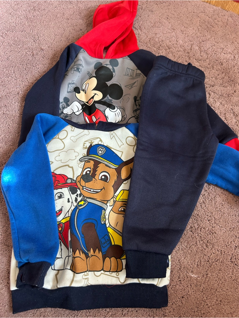 Paw Patrol & Mickey Mouse Boys Navy Blue/Blue Character Hoodies with Navy Pants